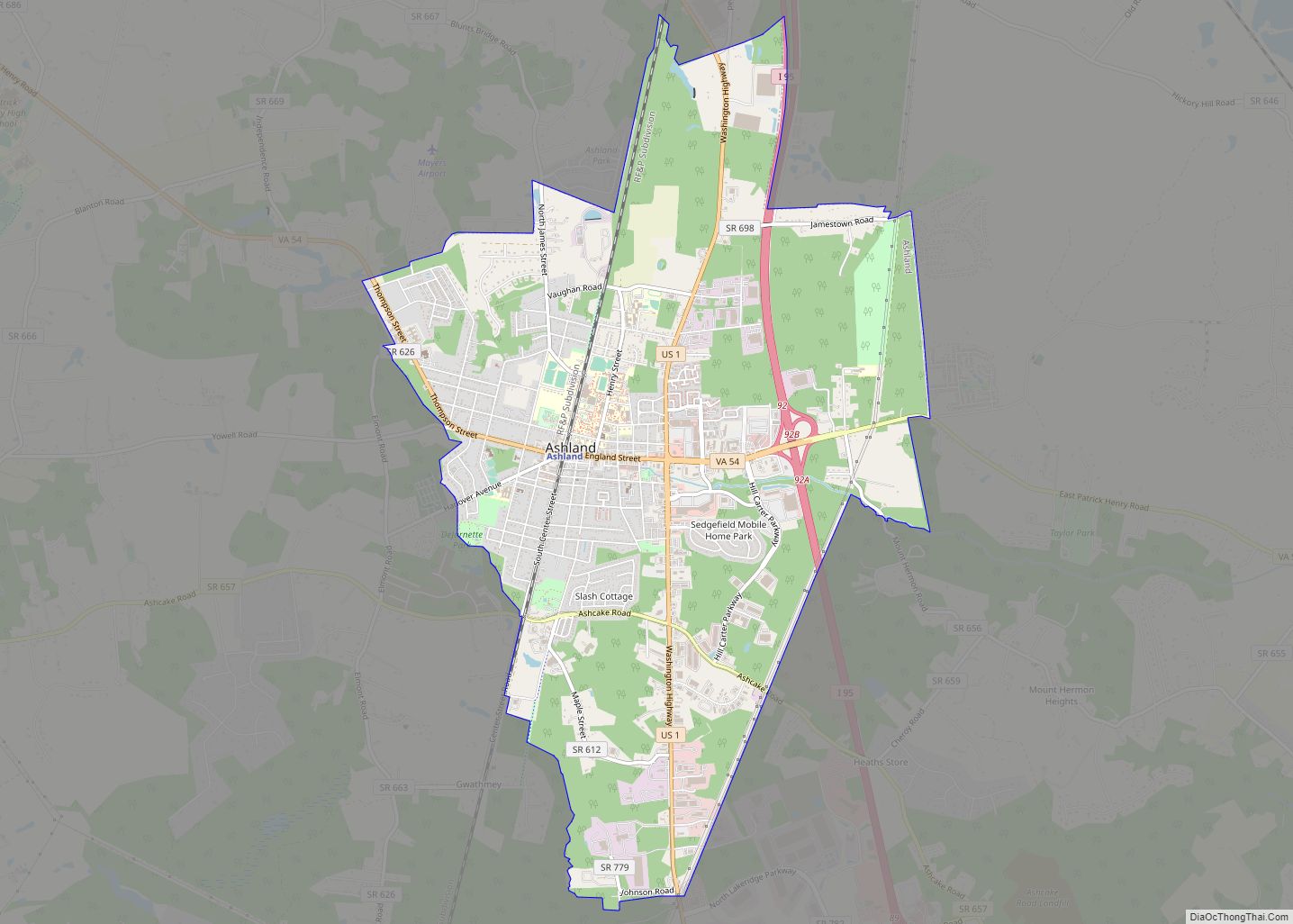 Map of Ashland town, Virginia