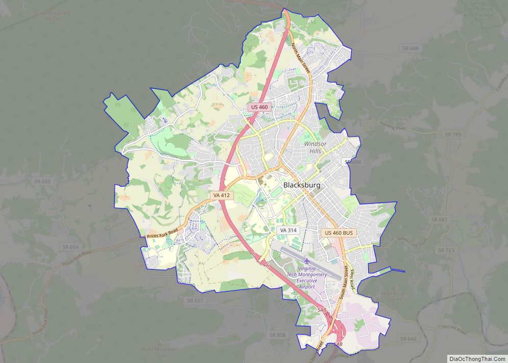 Map of Blacksburg town, Virginia