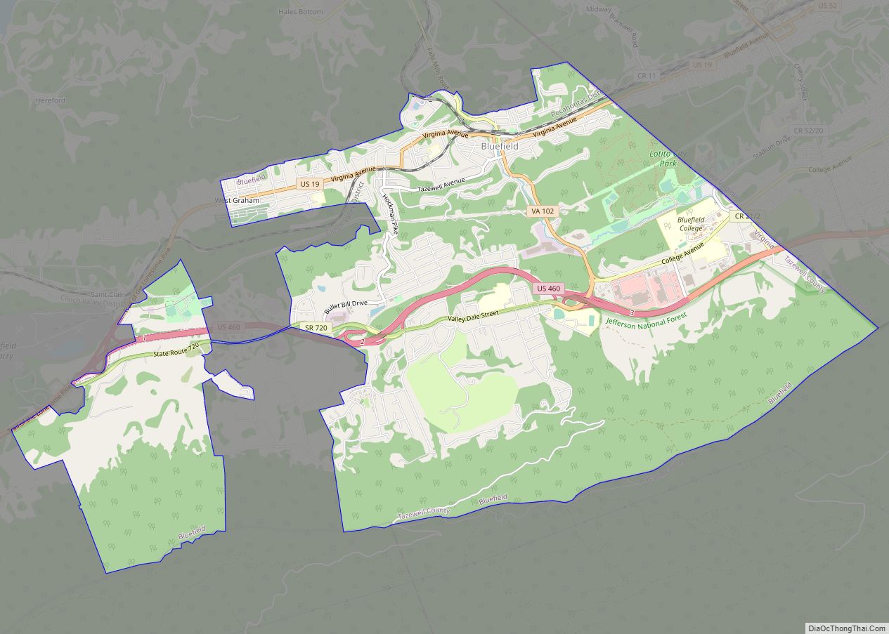 Map of Bluefield town, Virginia