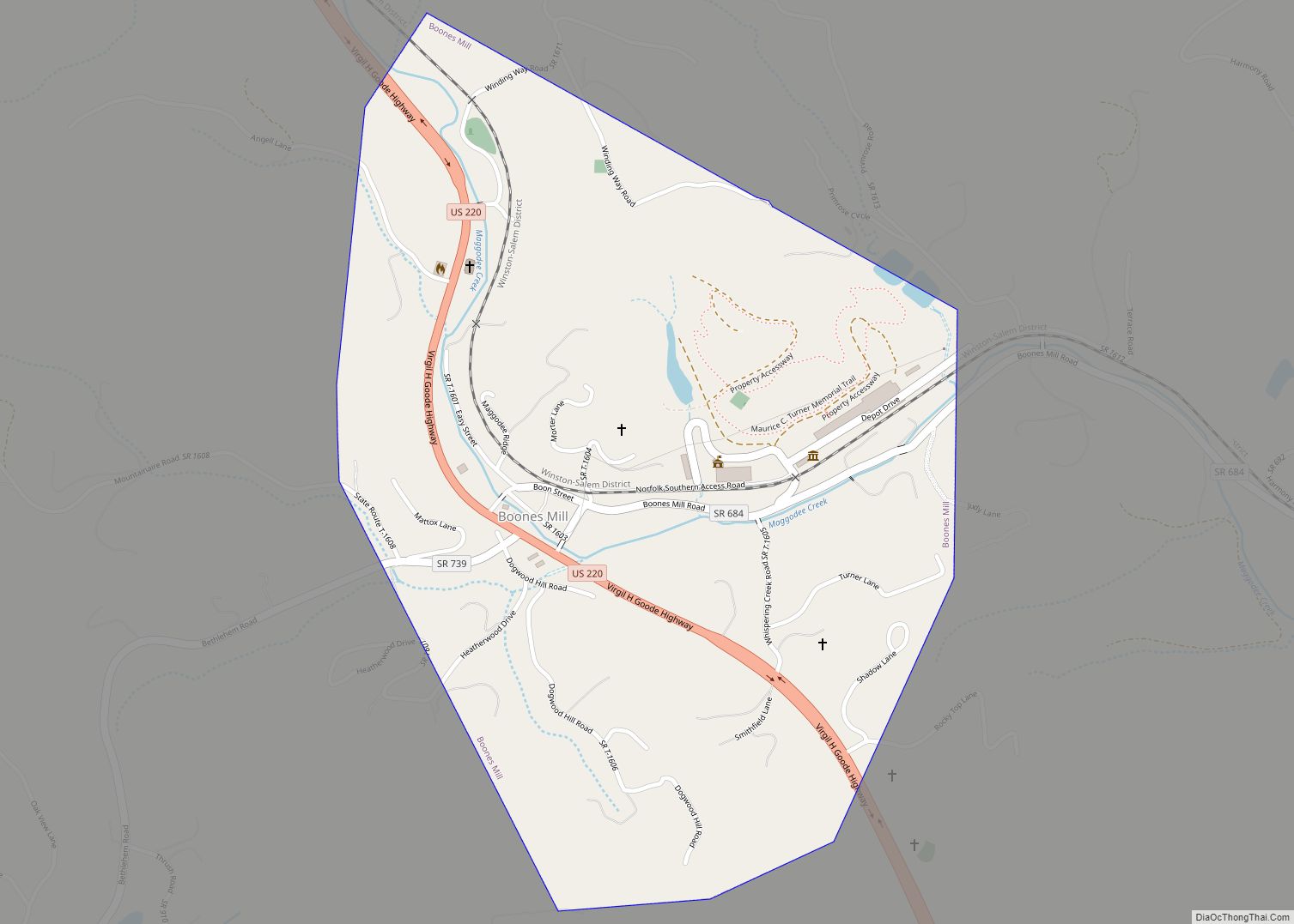 Map of Boones Mill town