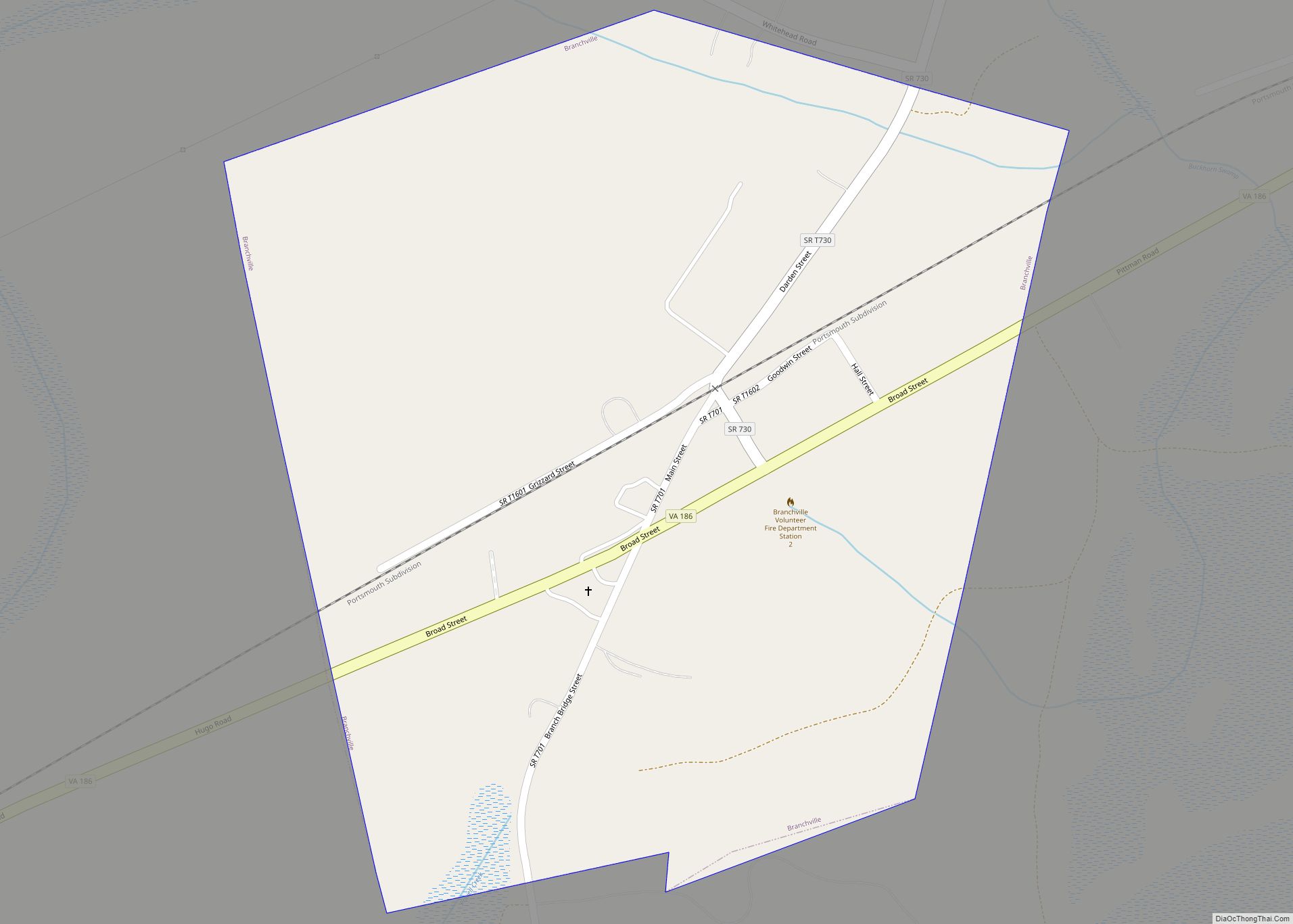 Map of Branchville town, Virginia