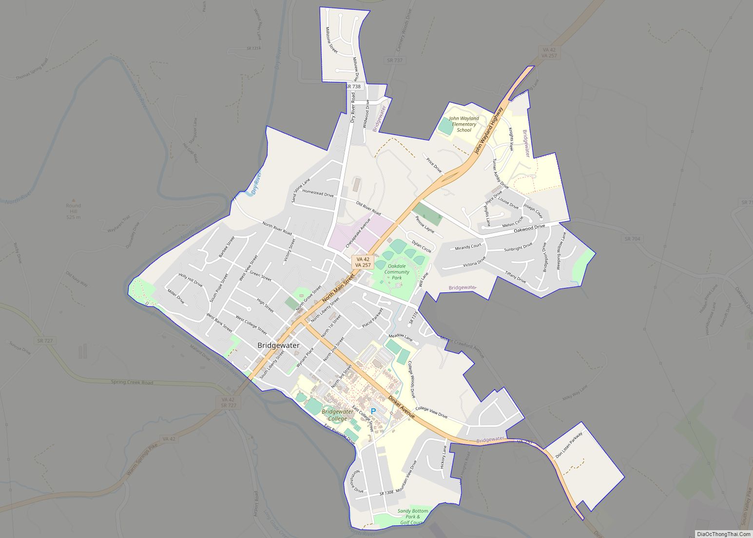 Map of Bridgewater town, Virginia