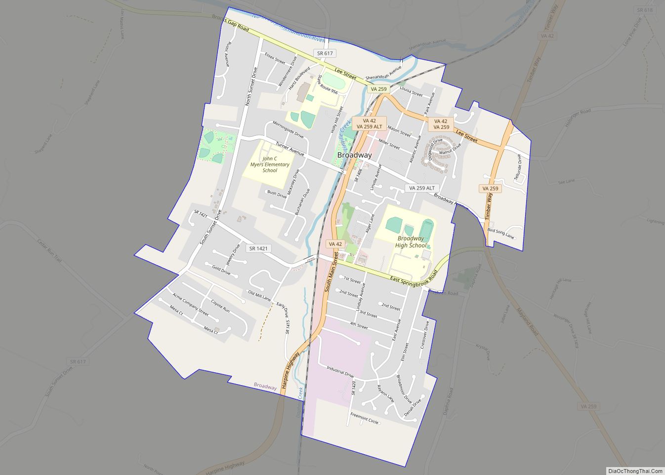 Map of Broadway town, Virginia