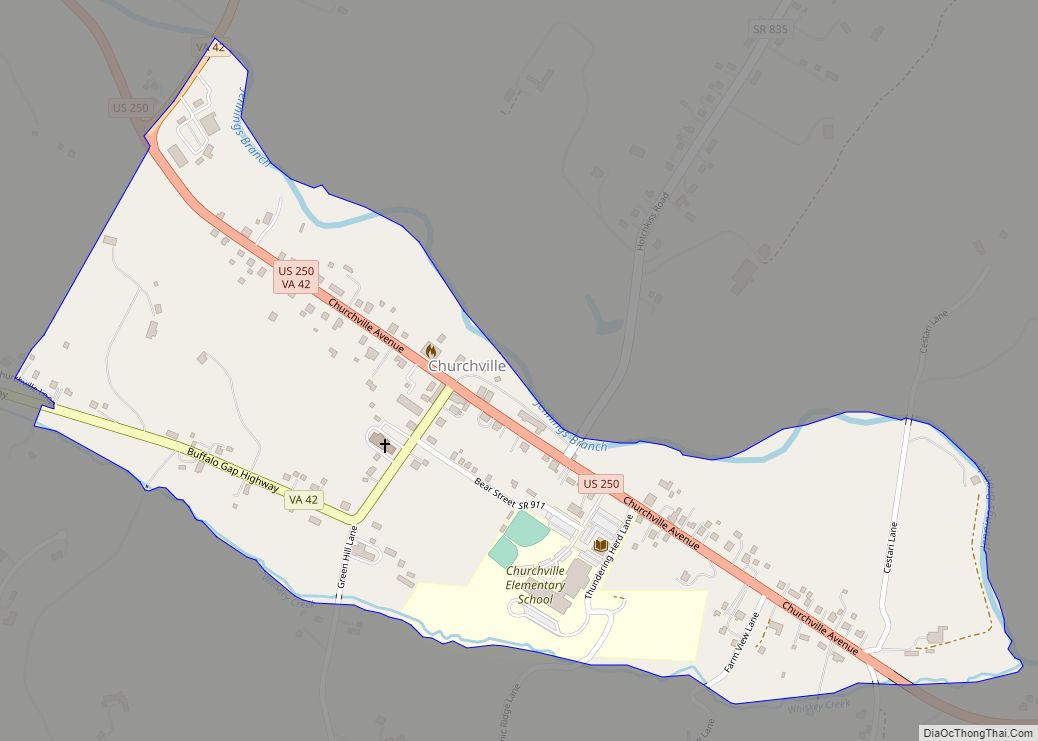 Map of Churchville CDP, Virginia