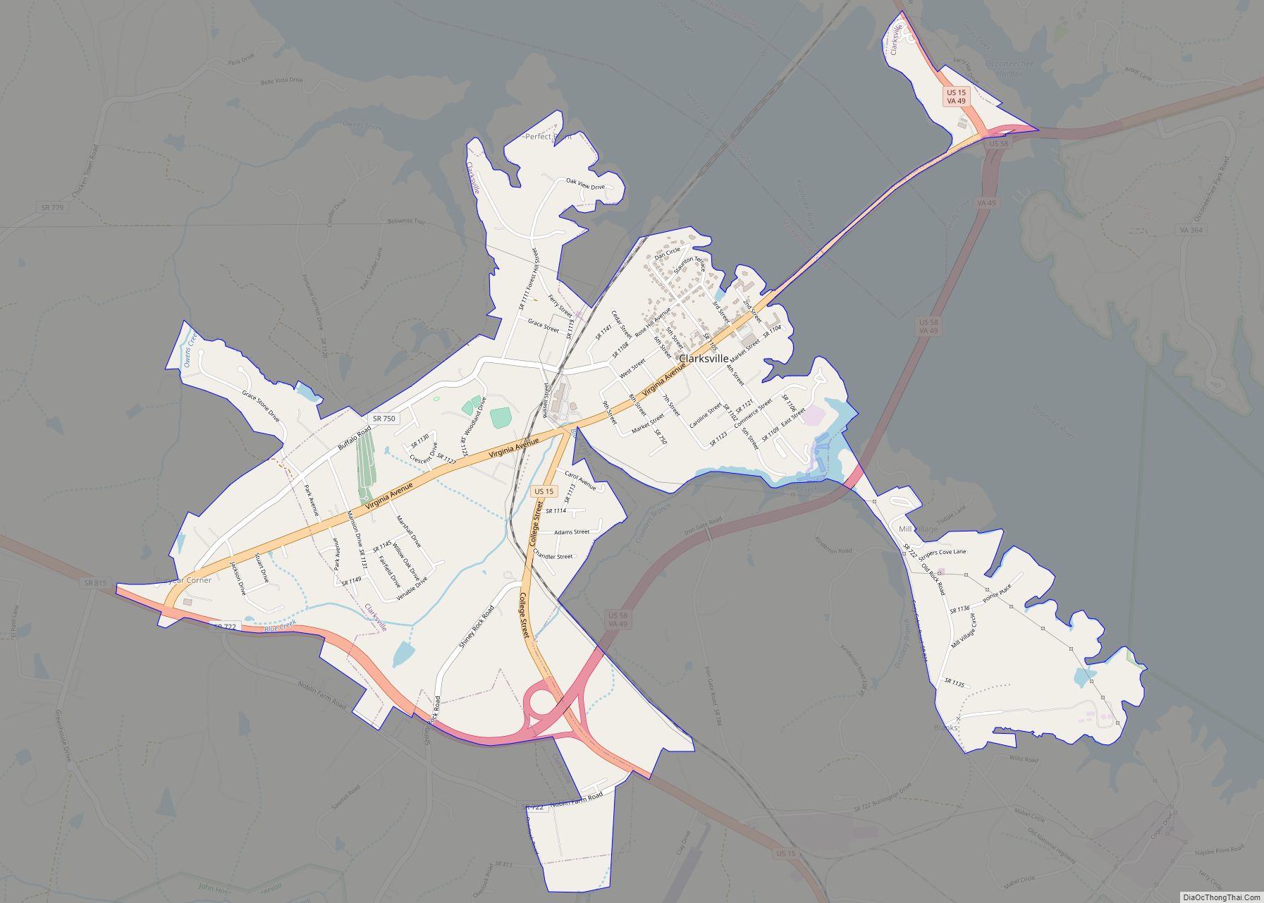 Map of Clarksville town, Virginia