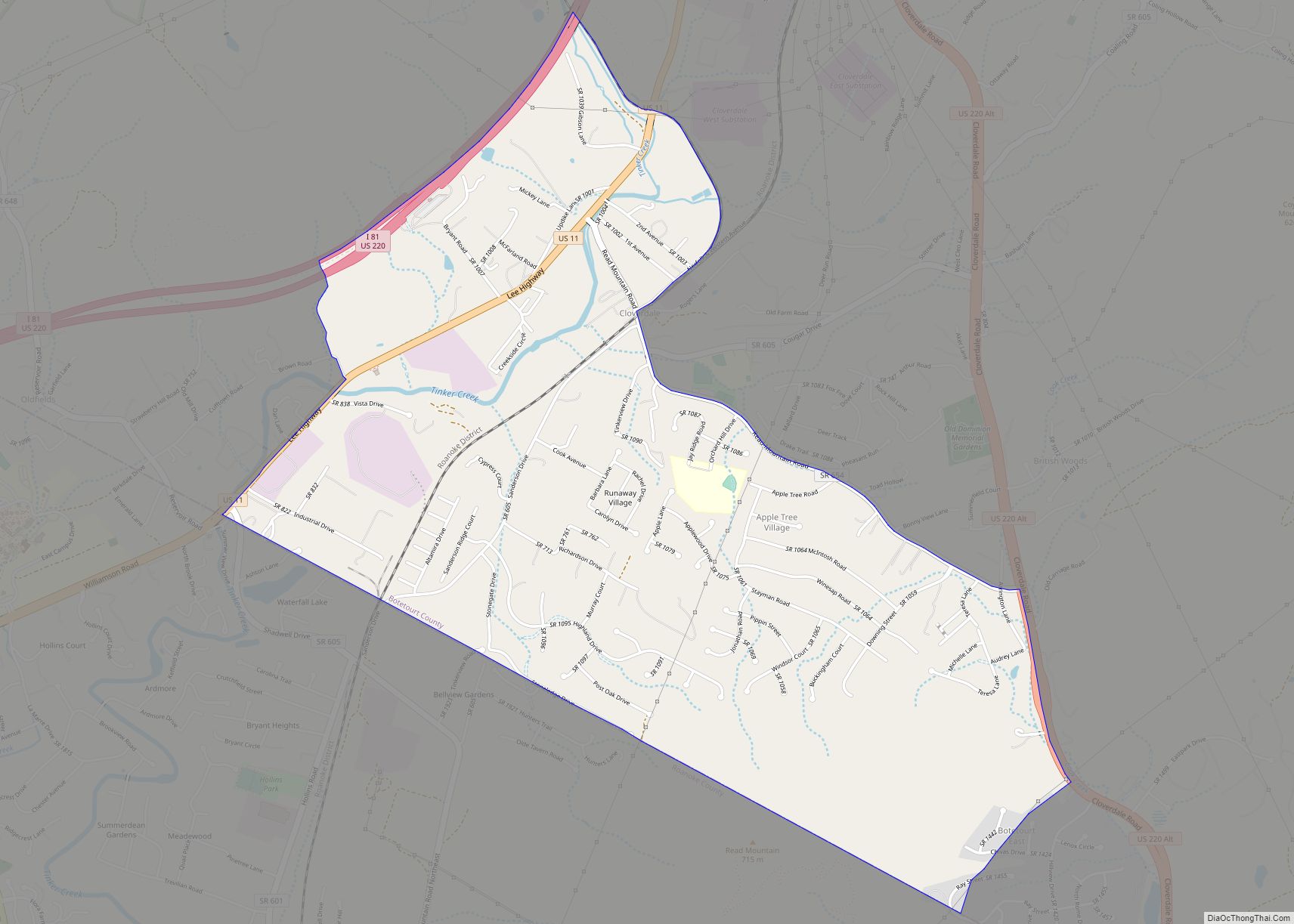 Map of Cloverdale CDP, Virginia
