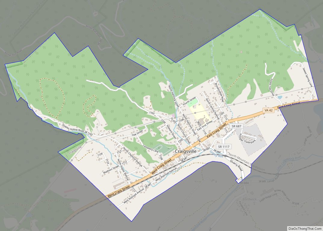 Map of Craigsville town, Virginia