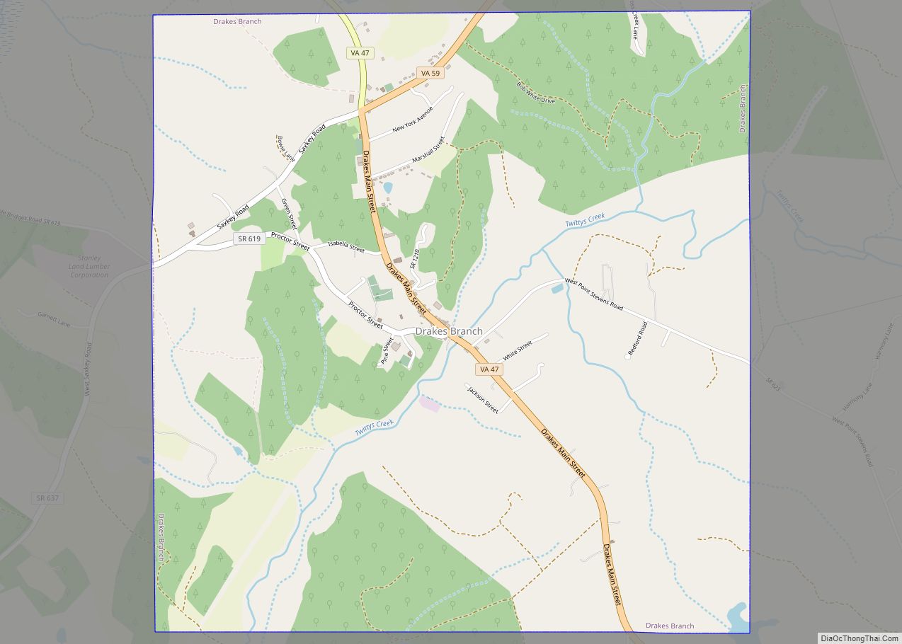 Map of Drakes Branch town