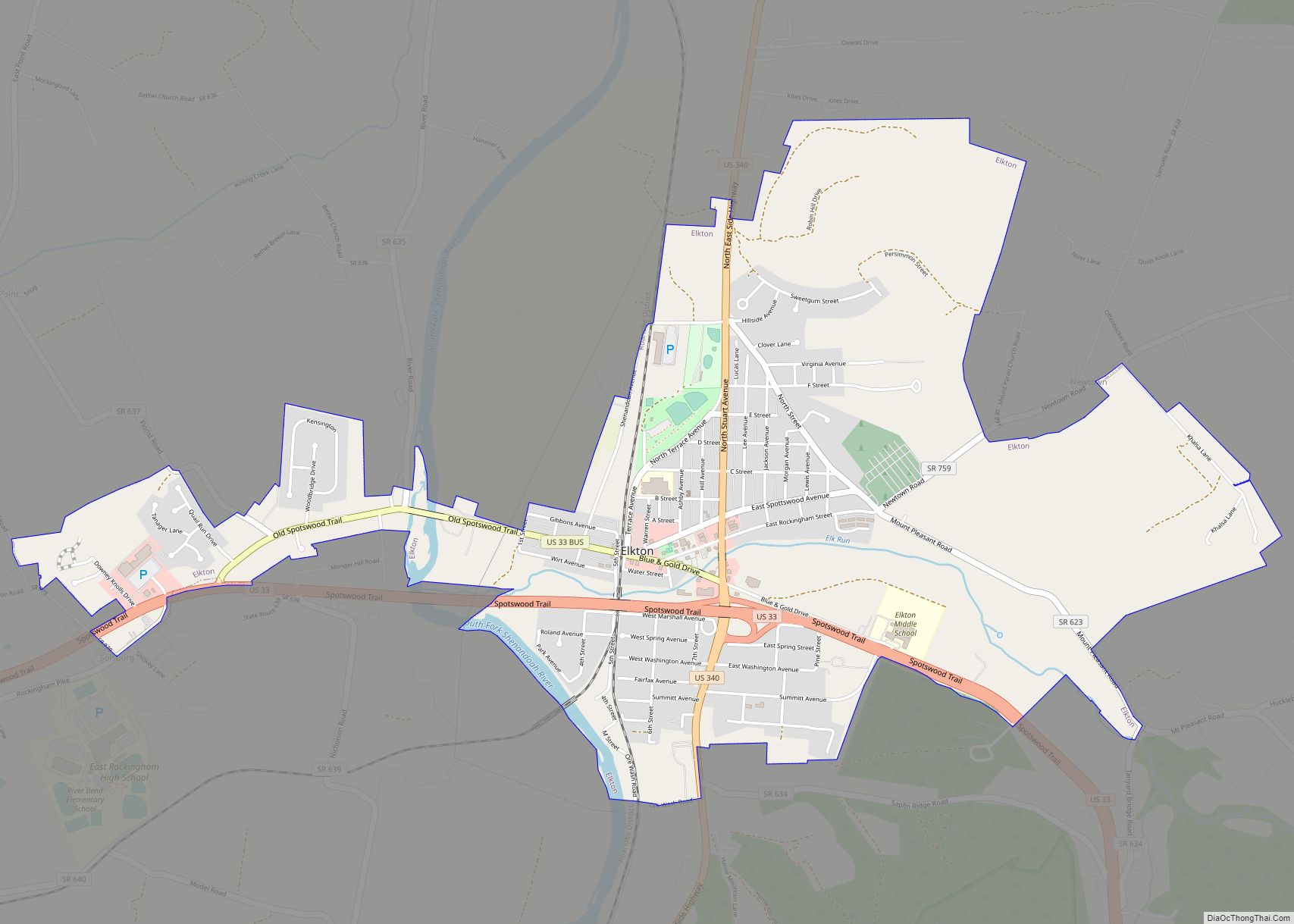 Map of Elkton town, Virginia