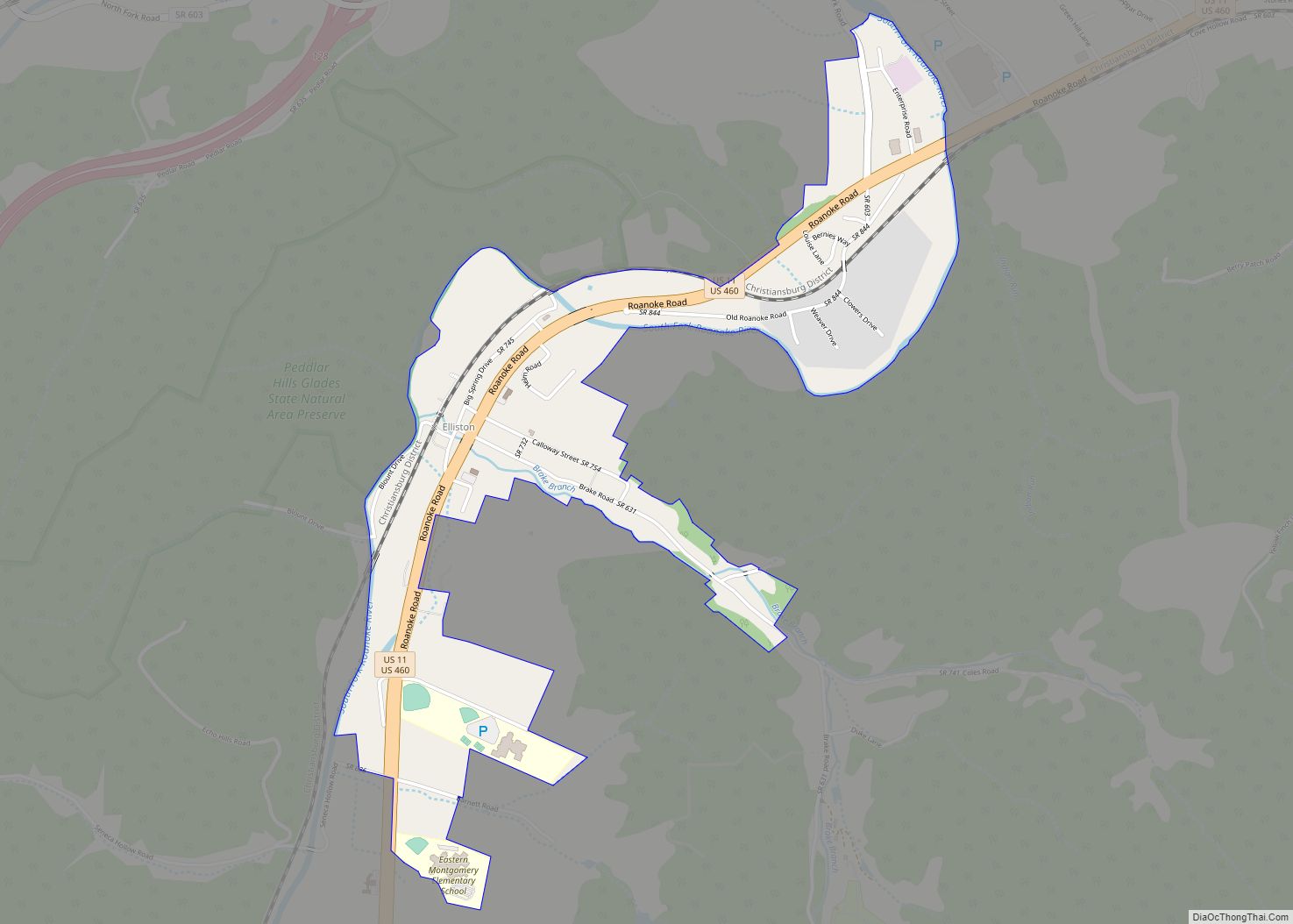 Map of Elliston CDP, Virginia