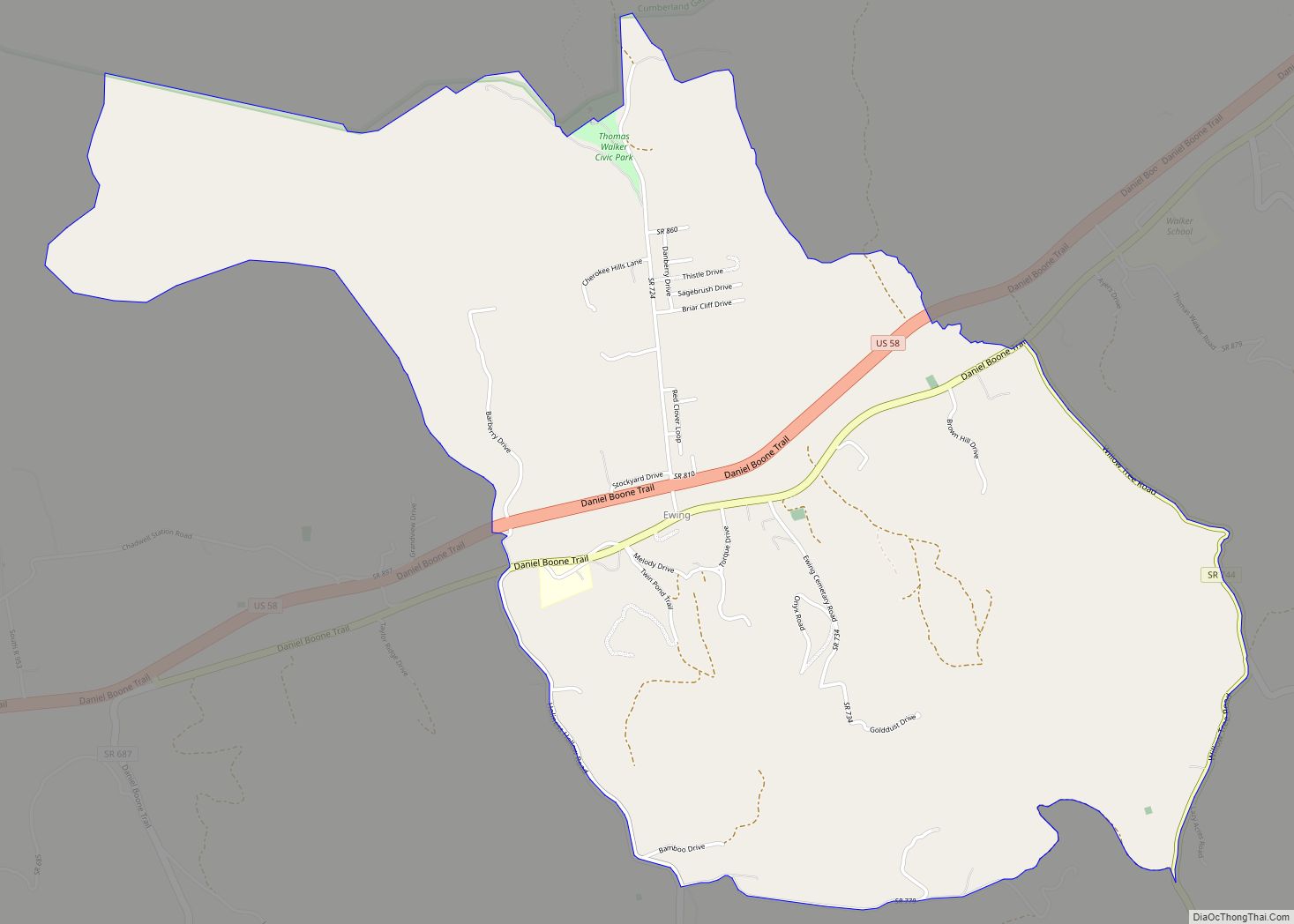 Map of Ewing CDP, Virginia