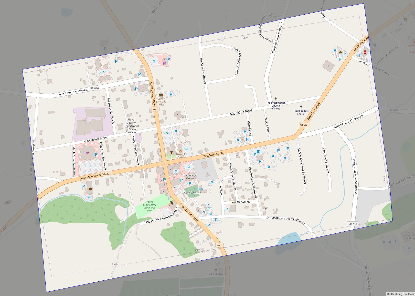 Map of Floyd town, Virginia