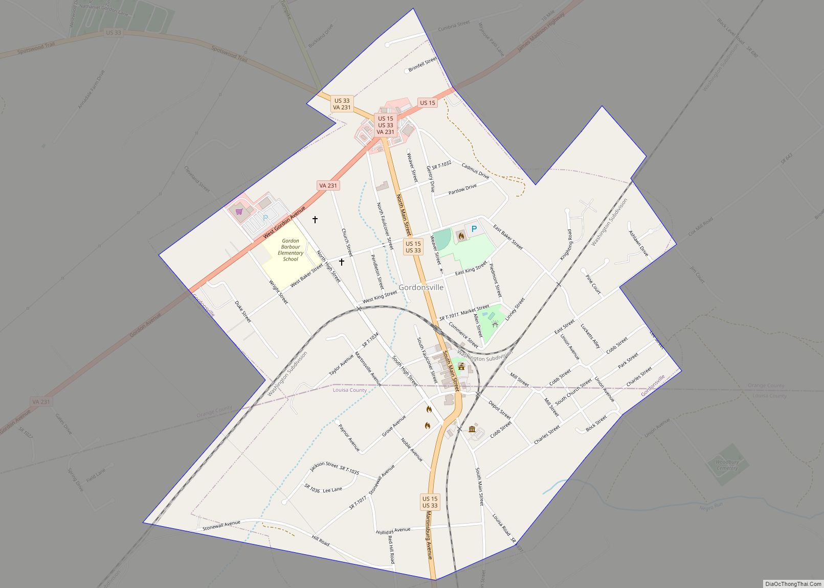 Map of Gordonsville town, Virginia