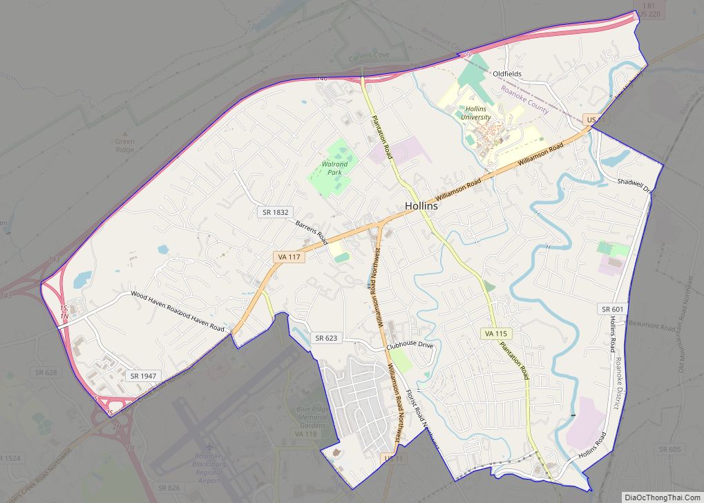 Map of Hollins CDP, Virginia