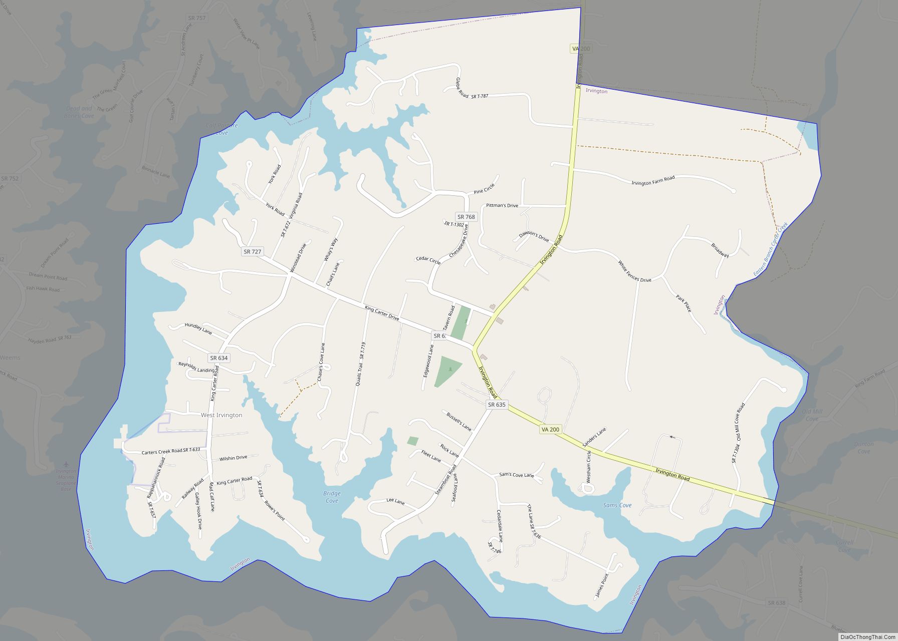 Map of Irvington town, Virginia