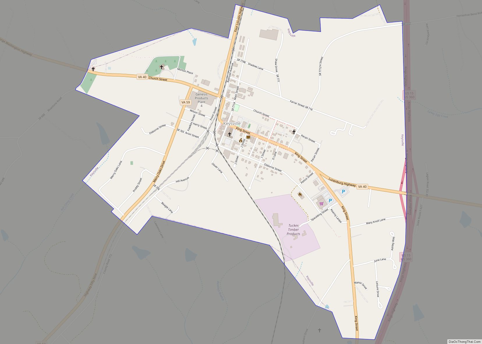 Map of Keysville town, Virginia