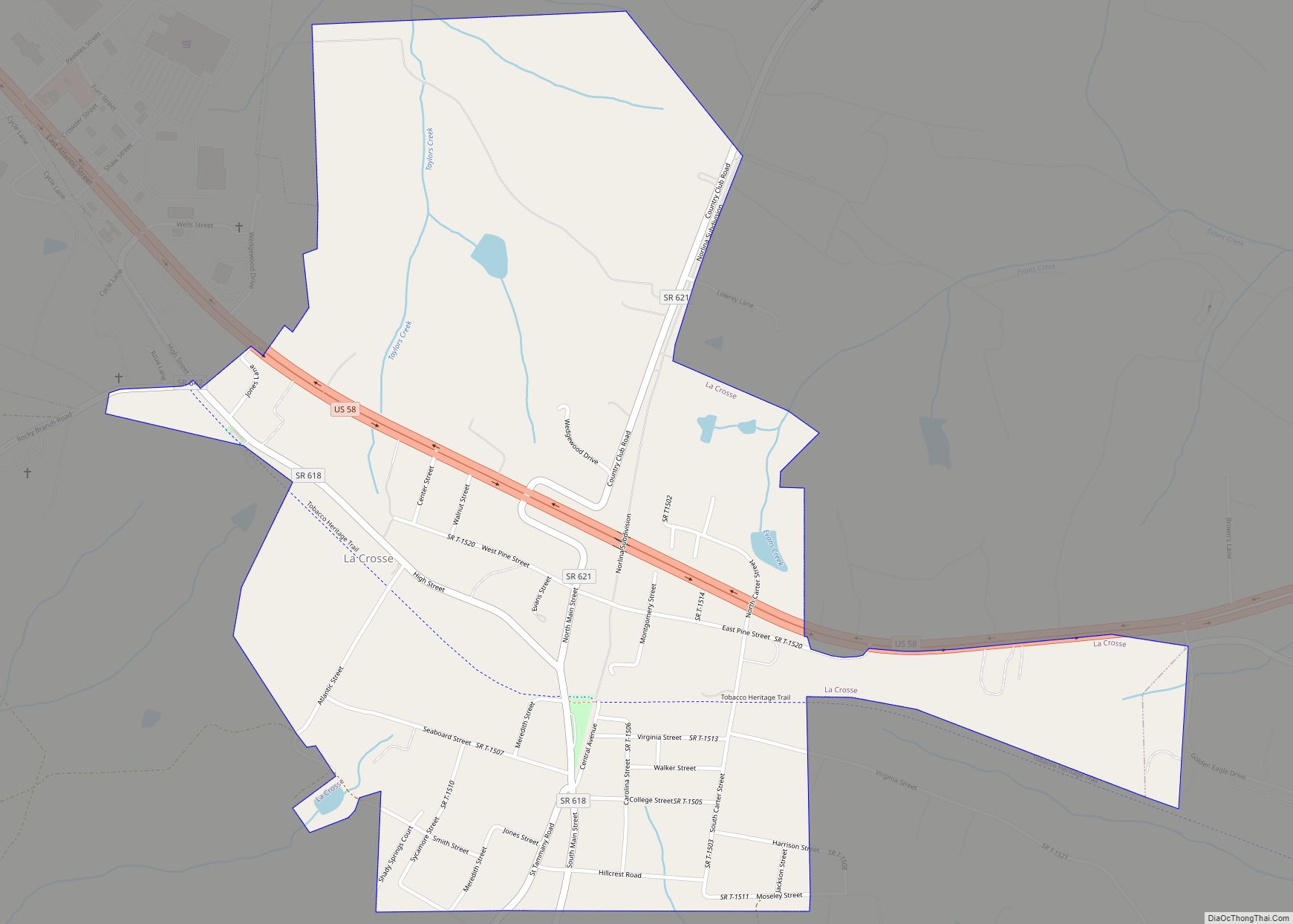 Map of La Crosse town, Virginia