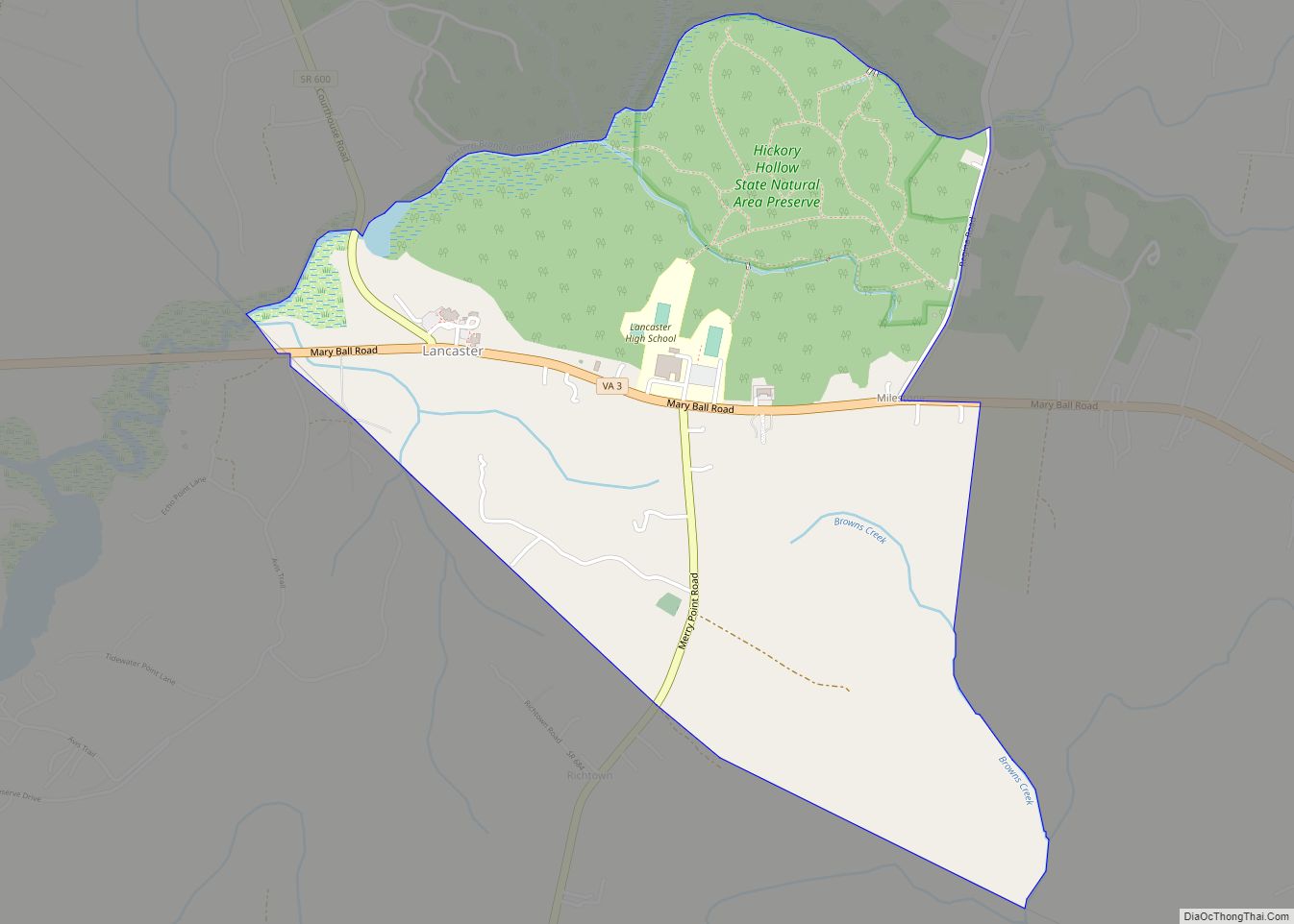 Map of Lancaster CDP, Virginia