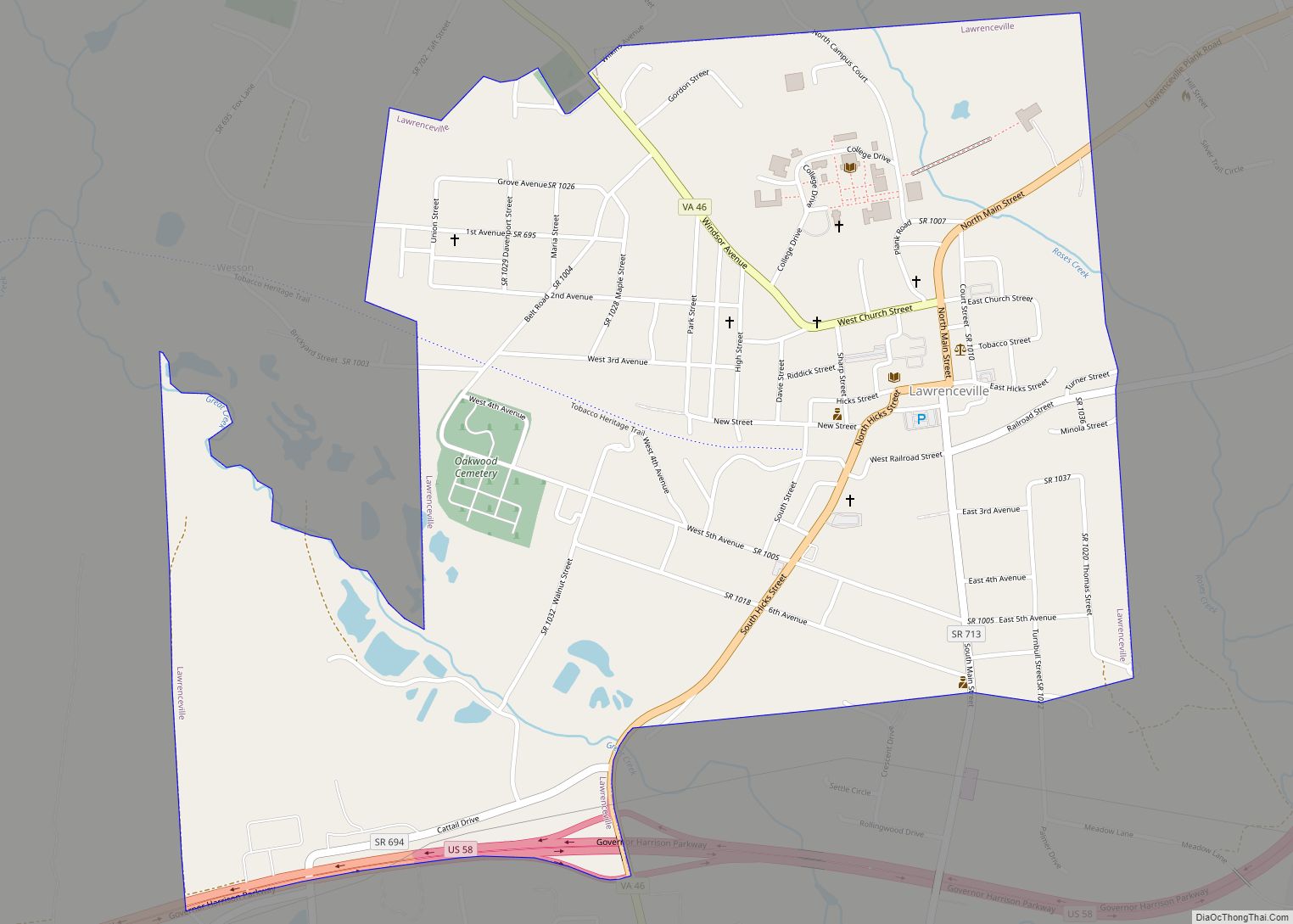 Map of Lawrenceville town, Virginia