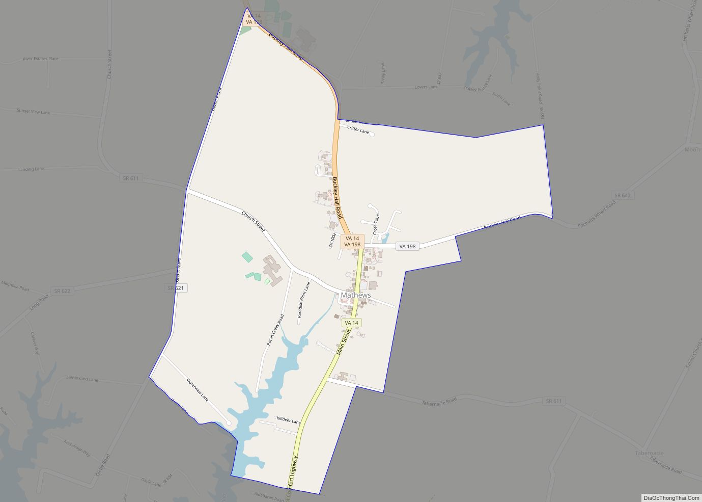 Map of Mathews CDP, Virginia