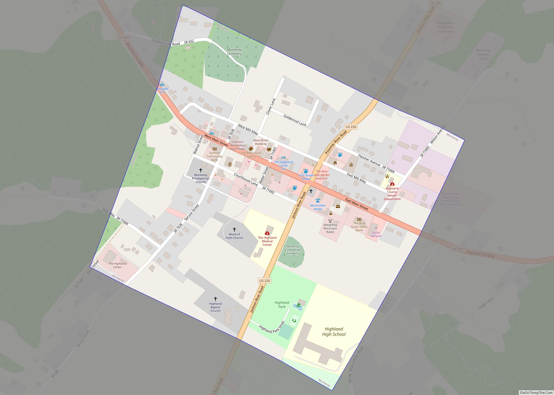 Map of Monterey town, Virginia