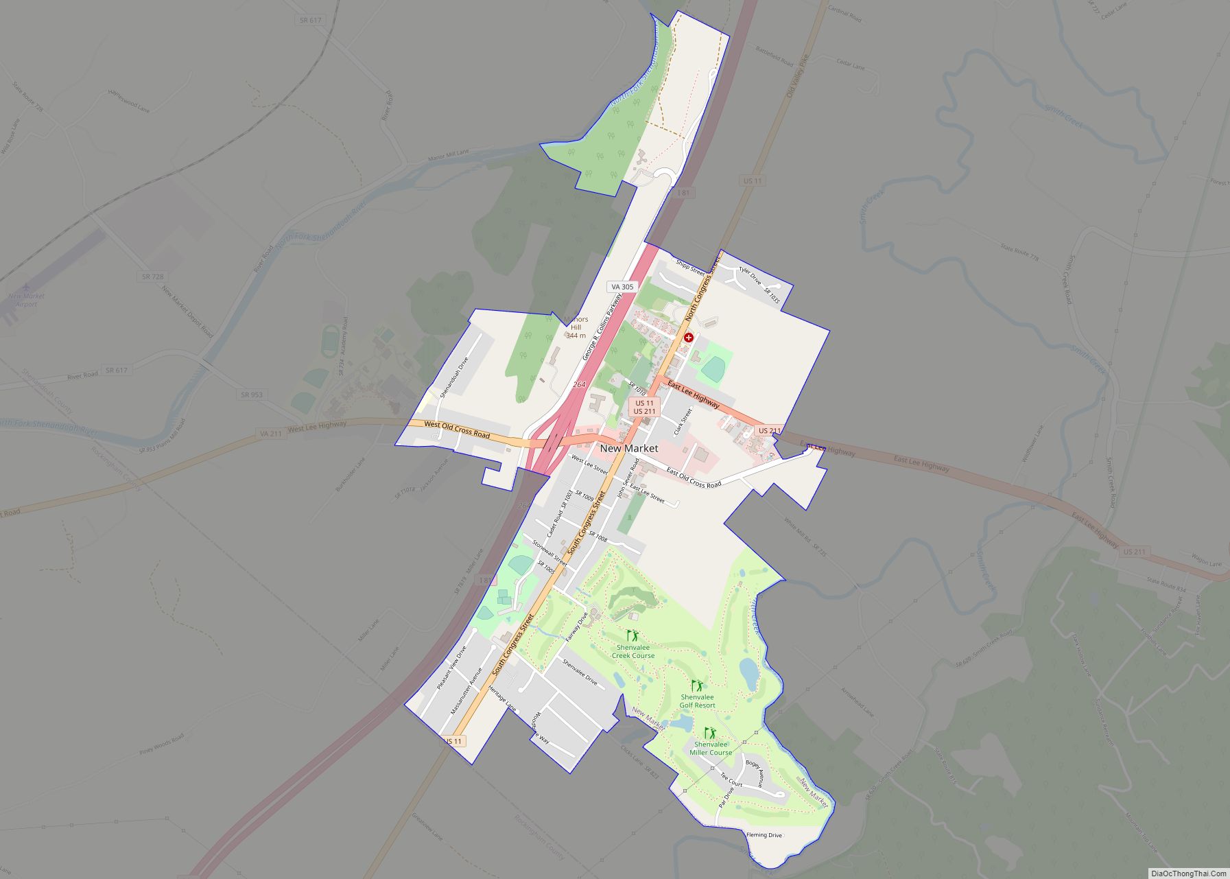 Map of New Market town, Virginia