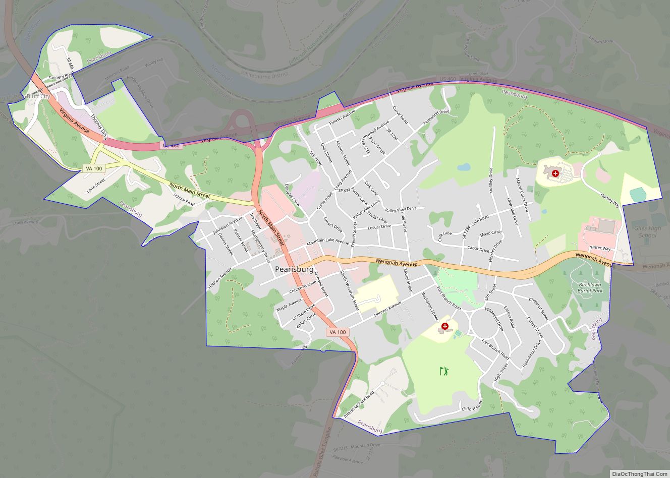 Map of Pearisburg town