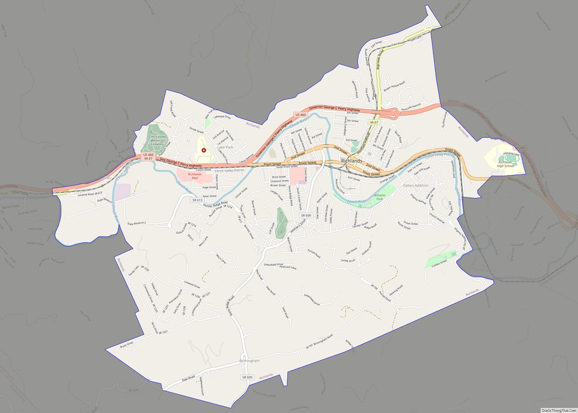 Map of Richlands town, Virginia