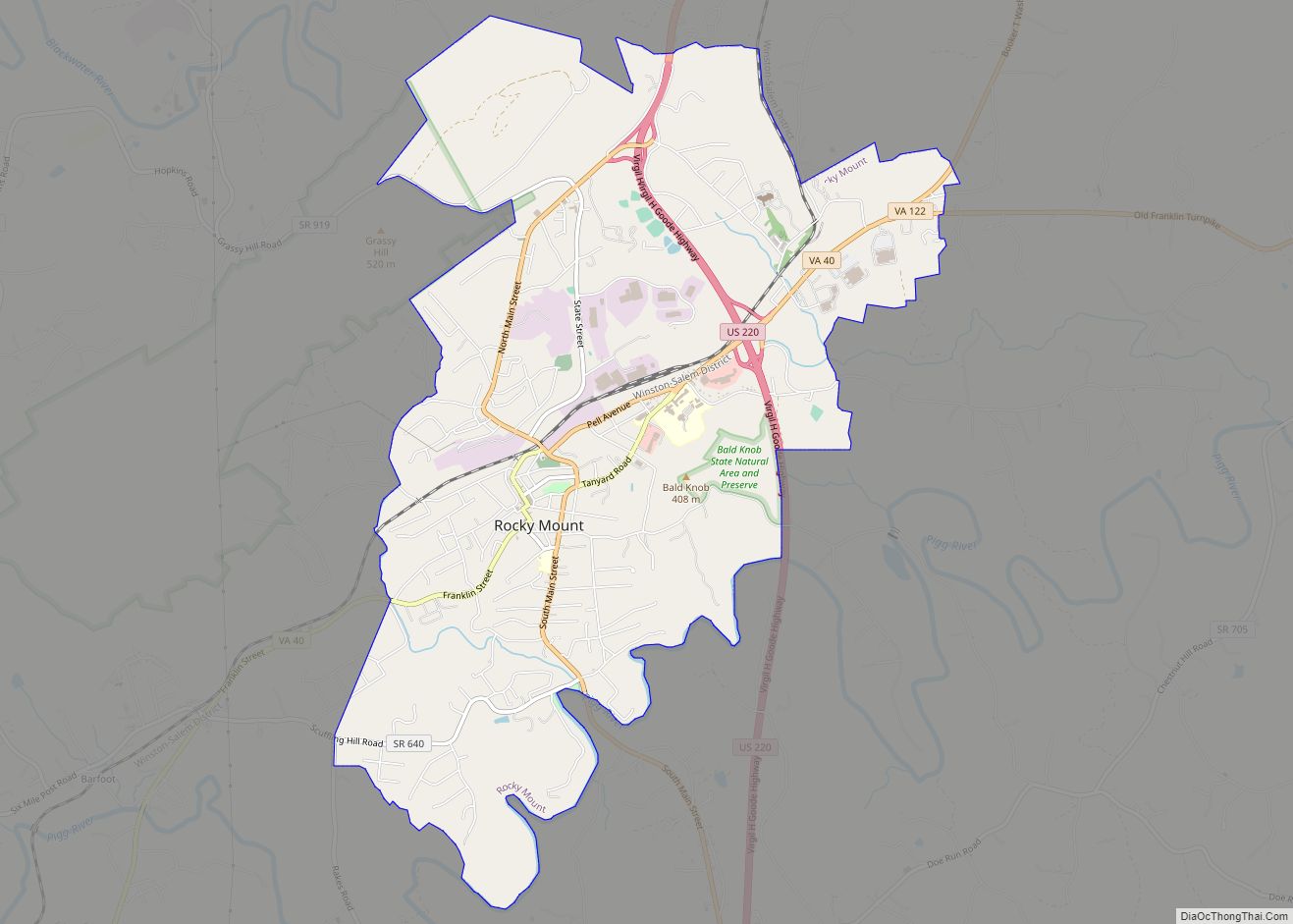 Map of Rocky Mount town, Virginia