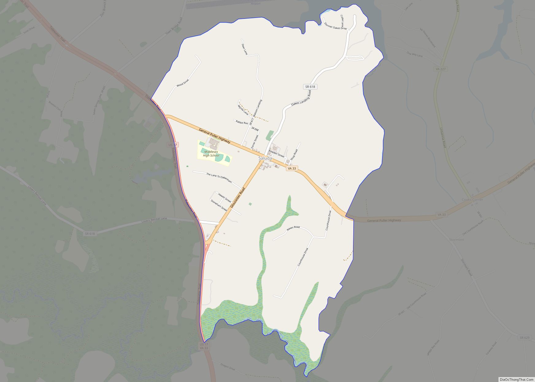 Map of Saluda CDP, Virginia