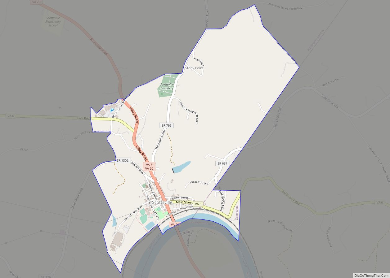 Map of Scottsville town, Virginia