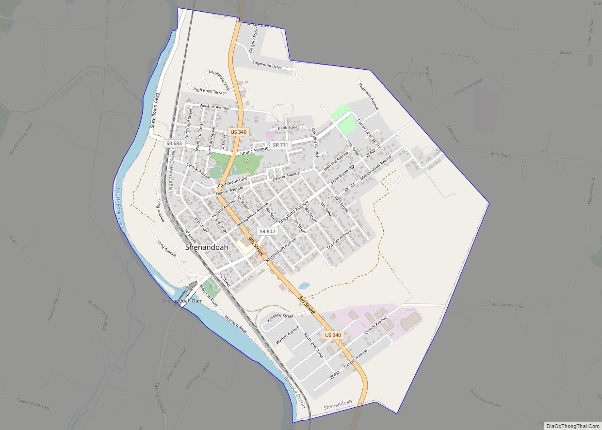 Map of Shenandoah town, Virginia
