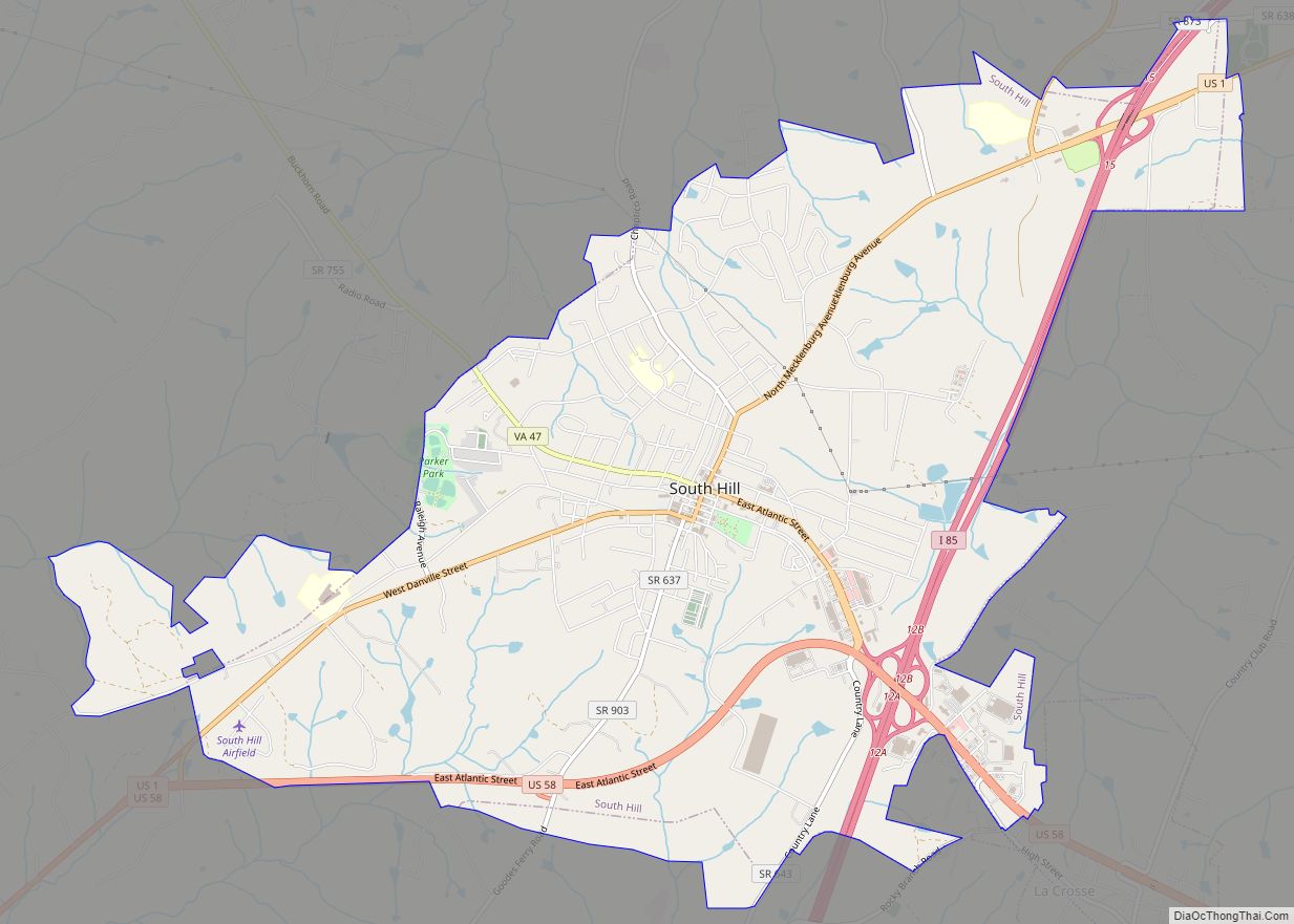 Map of South Hill town, Virginia