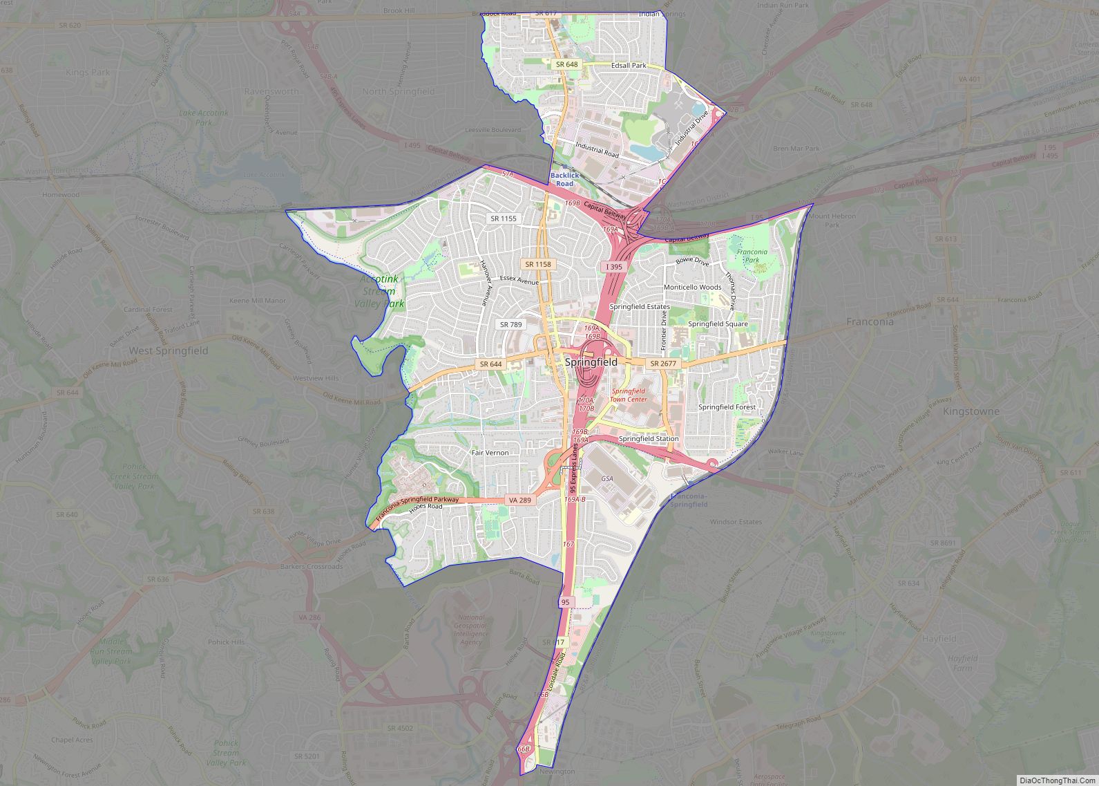 Map of Springfield CDP, Virginia