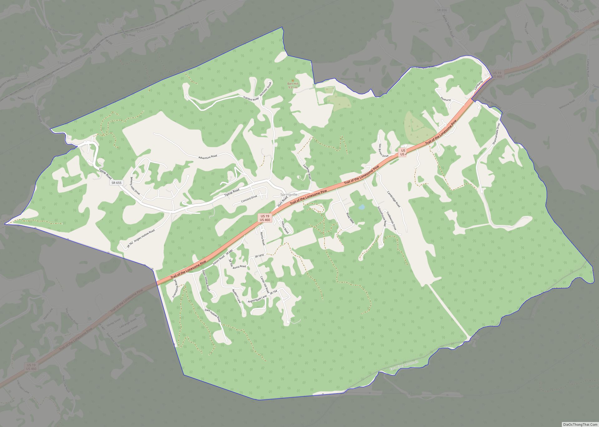 Map of Springville CDP, Virginia