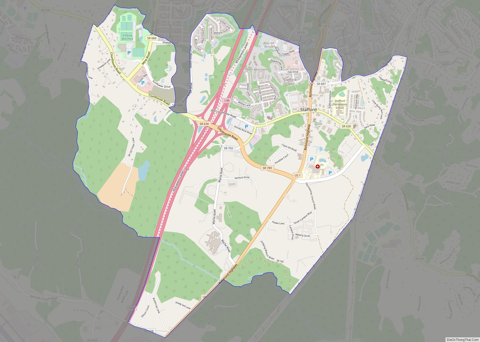 Map of Stafford Courthouse CDP