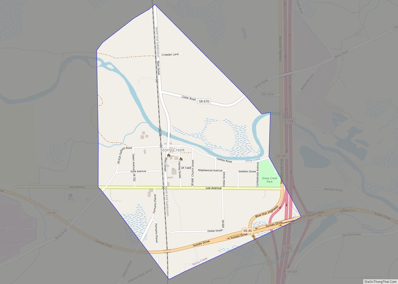 Map of Stony Creek town