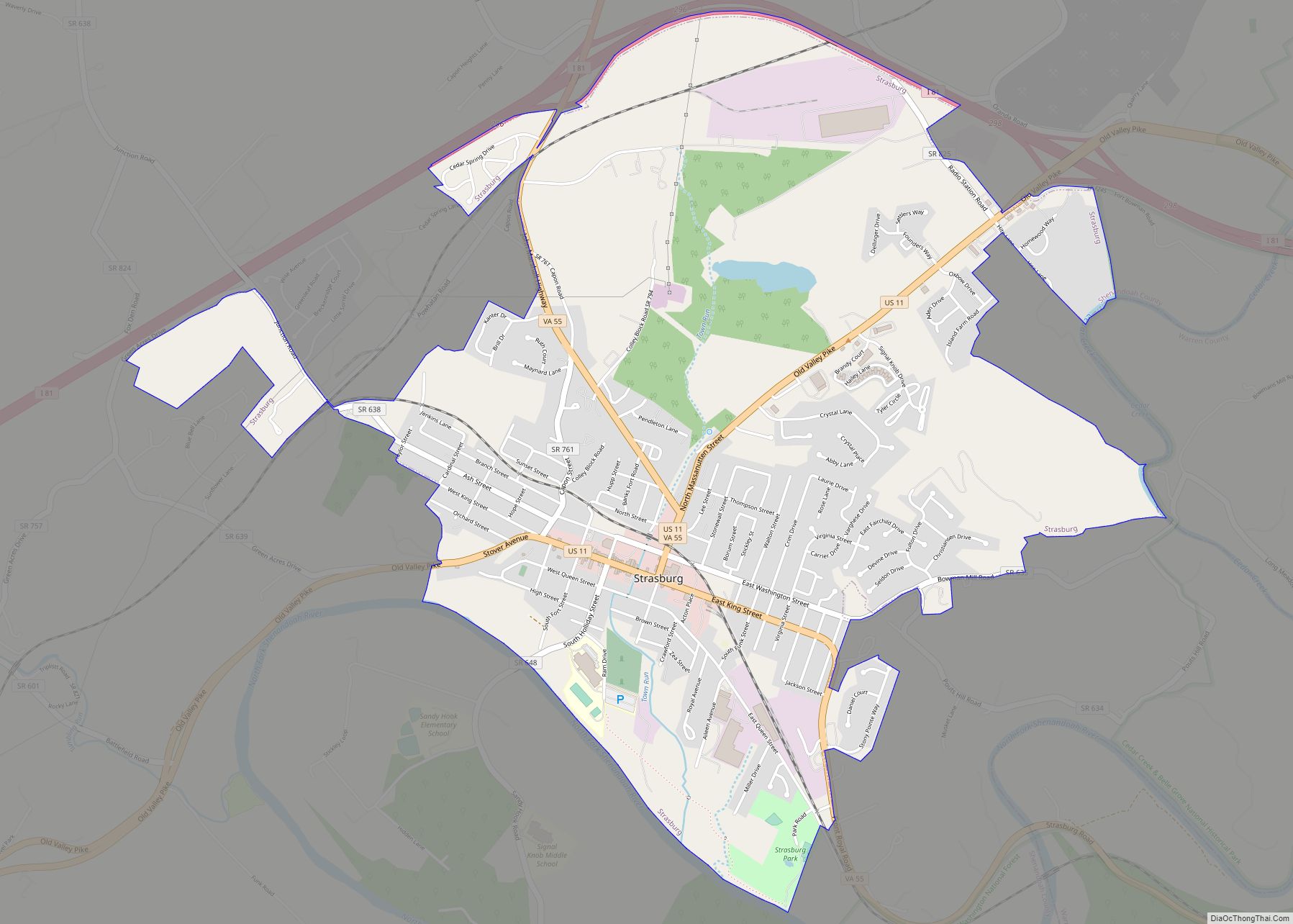 Map of Strasburg town, Virginia