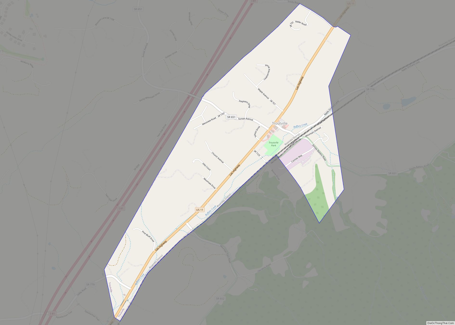 Map of Troutville town, Virginia