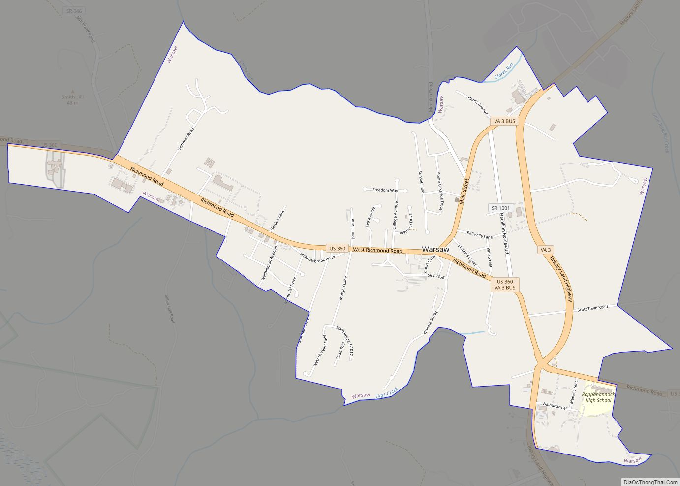 Map of Warsaw town, Virginia