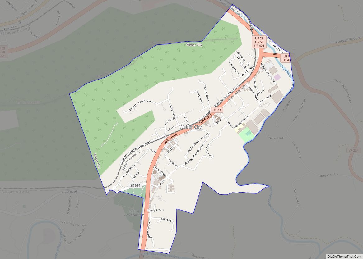 Map of Weber City town