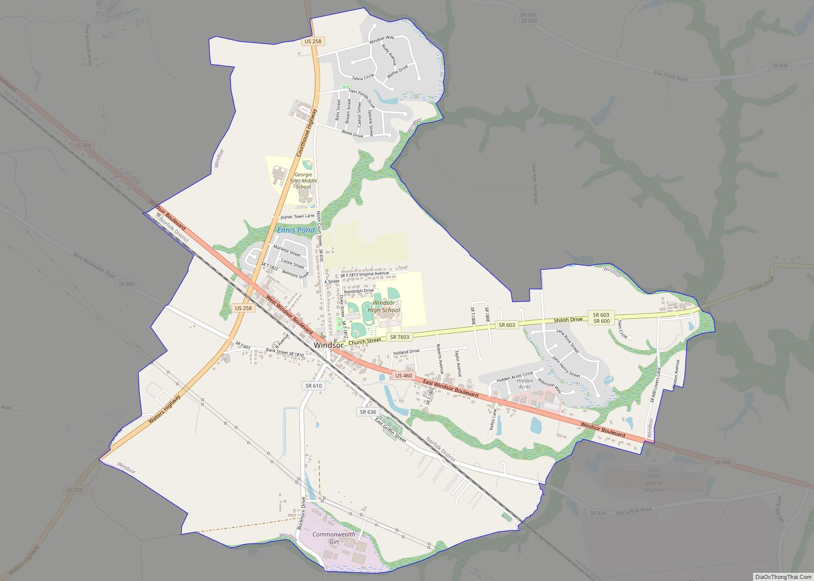 Map of Windsor town, Virginia