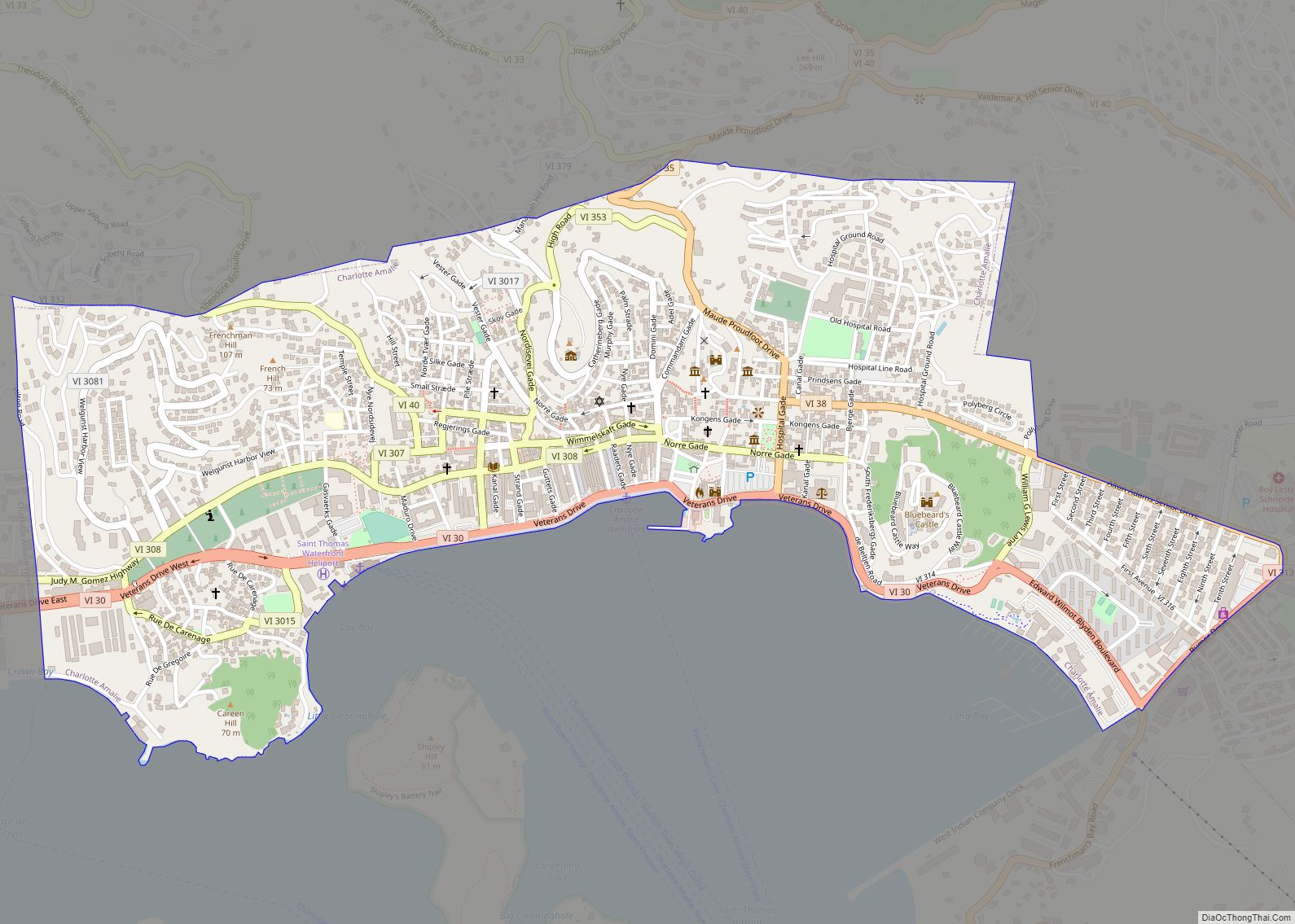 Map of Charlotte Amalie town