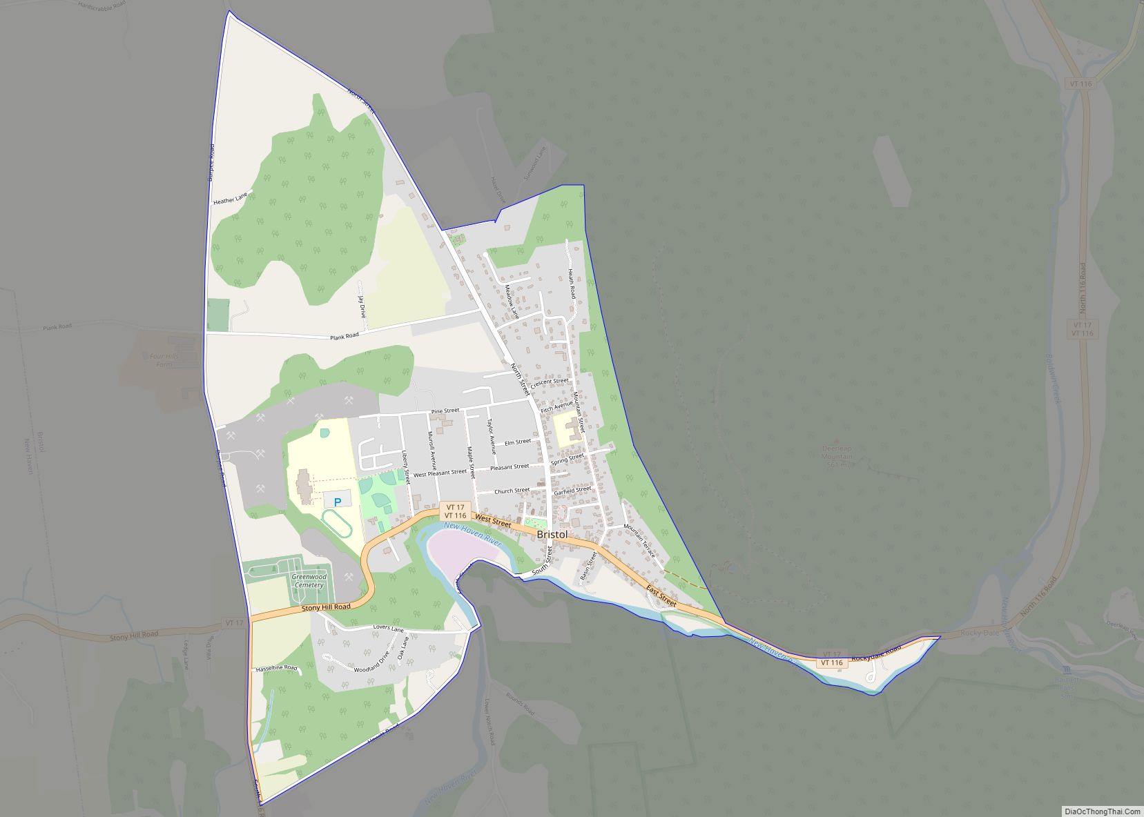 Map of Bristol CDP, Vermont