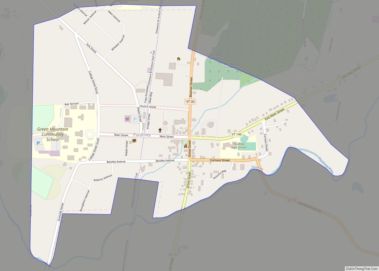 Map of Poultney village