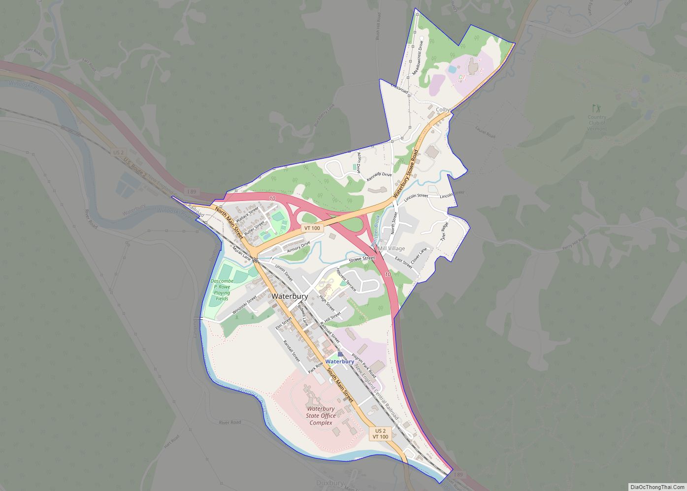 Map of Waterbury CDP, Vermont