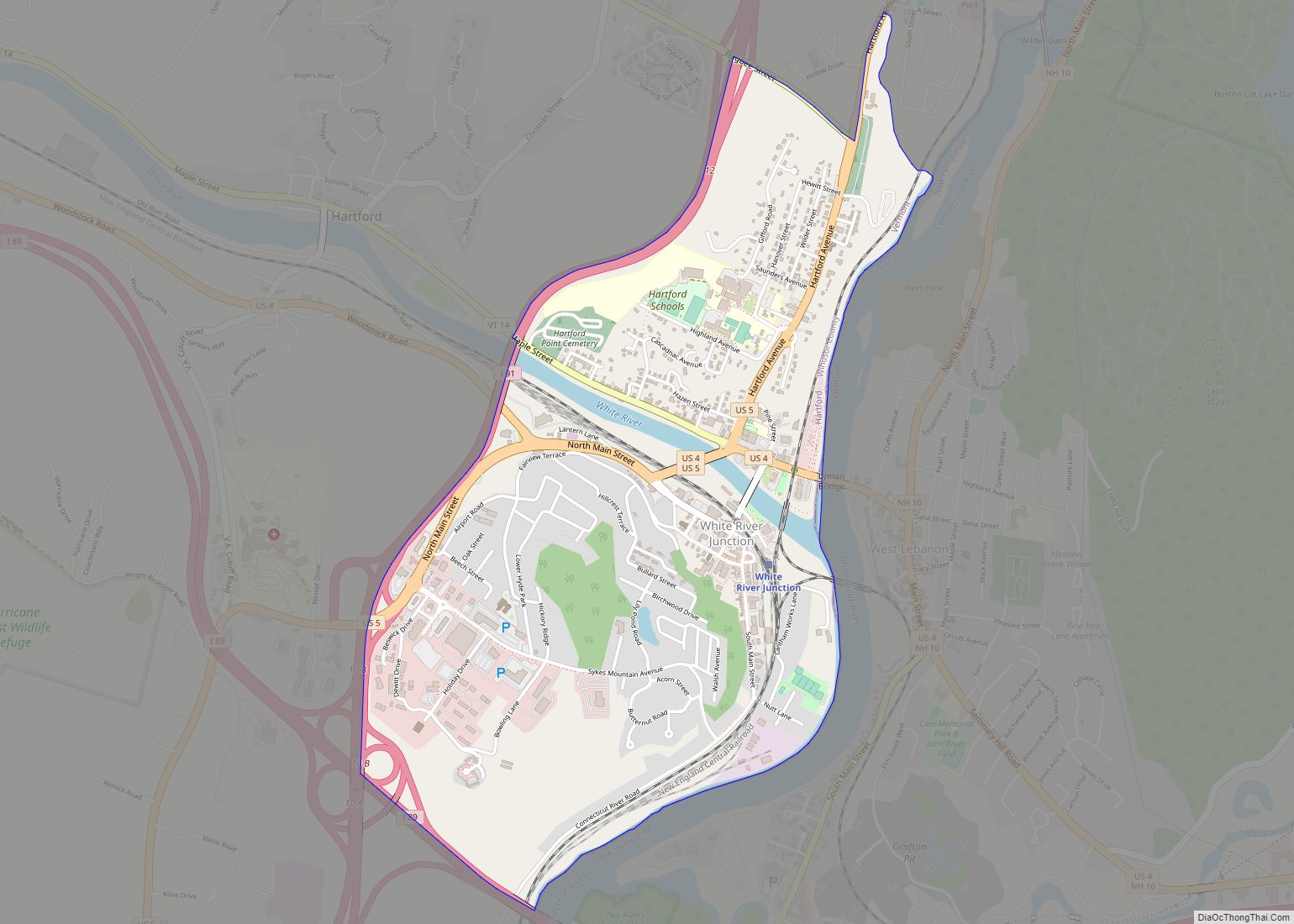 Map of White River Junction CDP