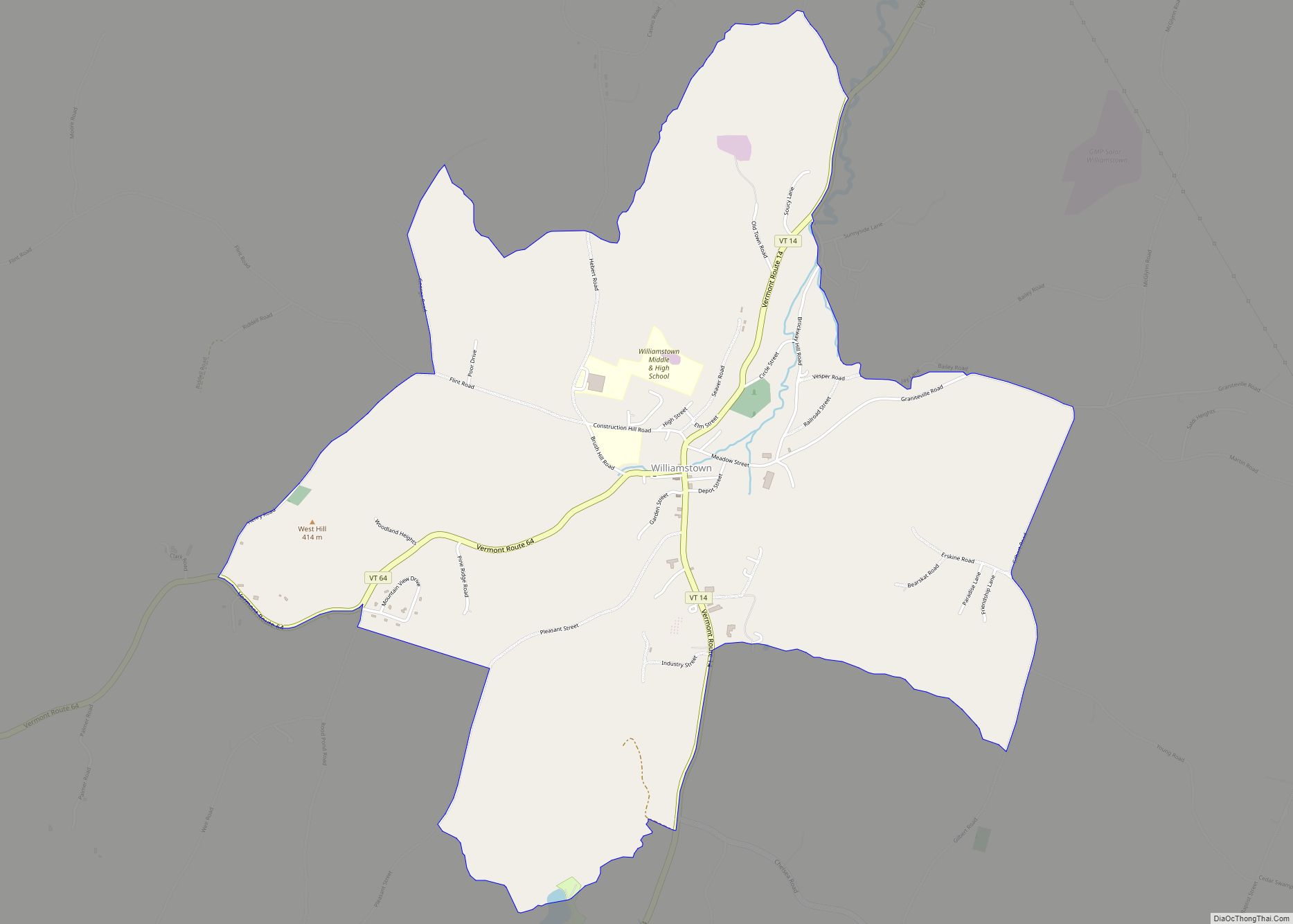 Map of Williamstown CDP, Vermont