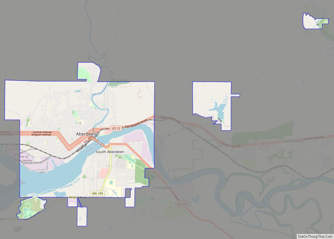 Map of Aberdeen city, Washington