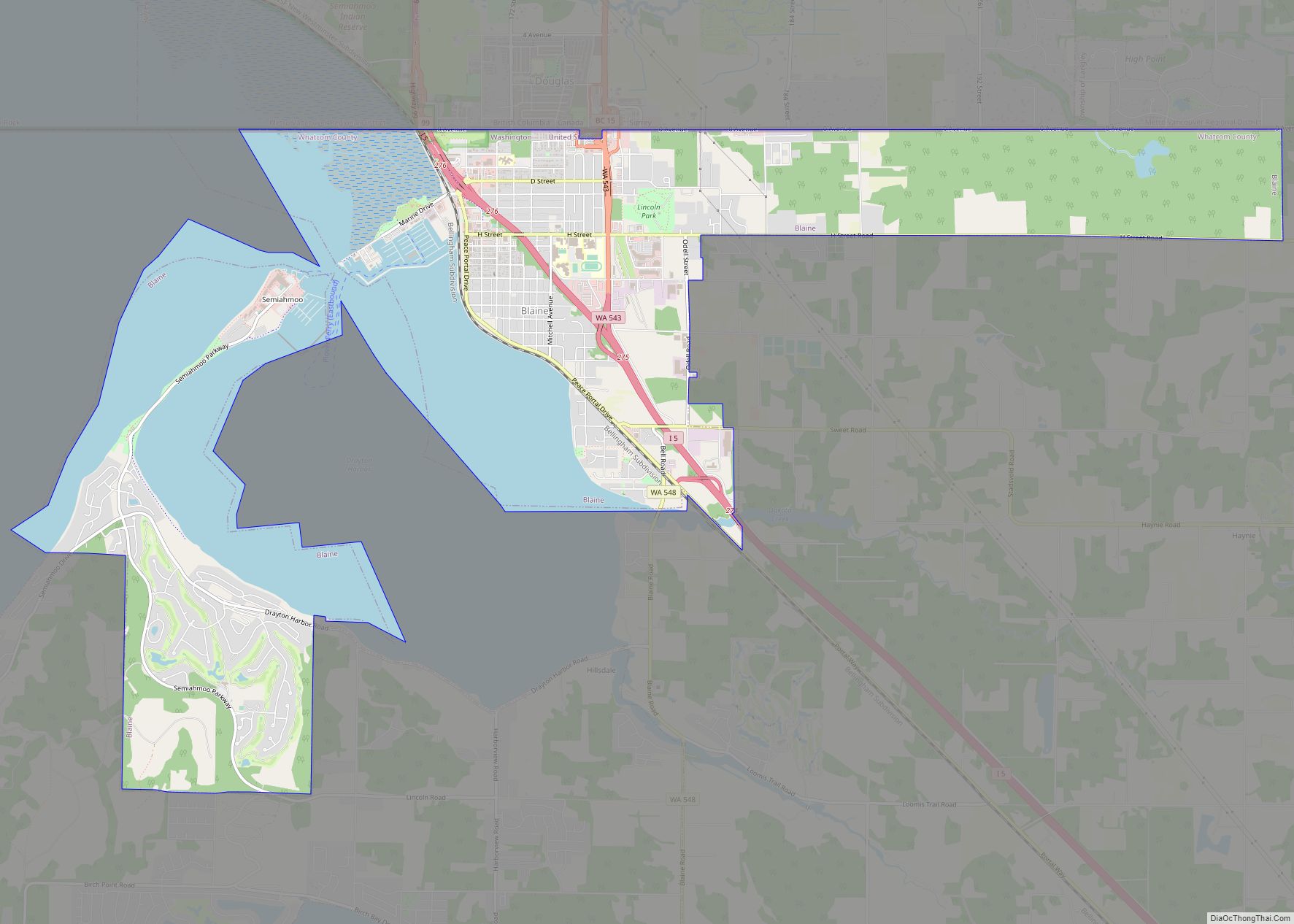 Map of Blaine city, Washington